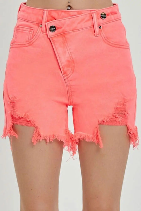 RISEN Raw Hem Asymmetrical Waist Denim Shorts - Sleekdenim.com