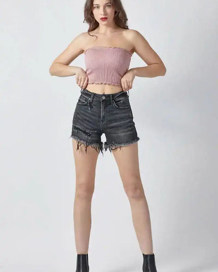 RISEN Raw Hem Denim Shorts with Pockets - Sleekdenim.com
