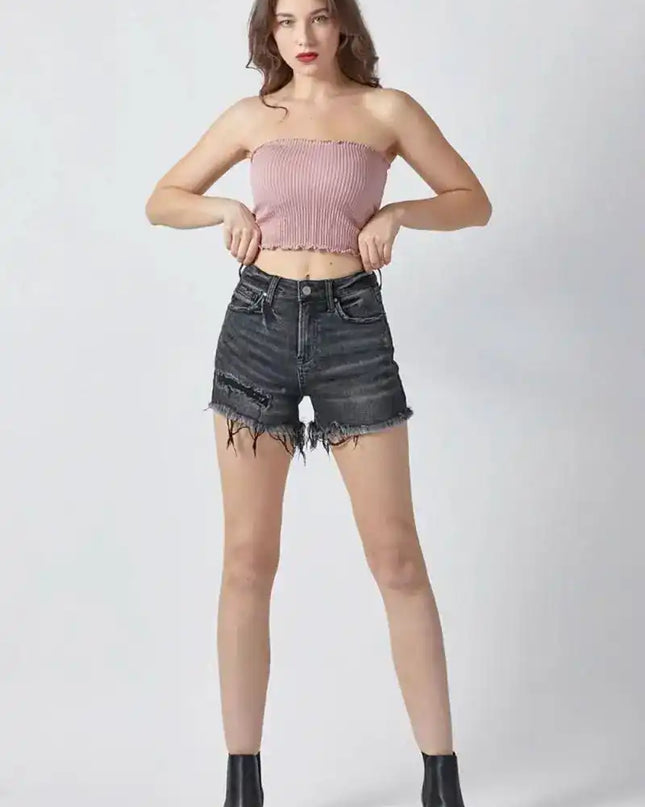 RISEN Raw Hem Denim Shorts with Pockets - Sleekdenim.com