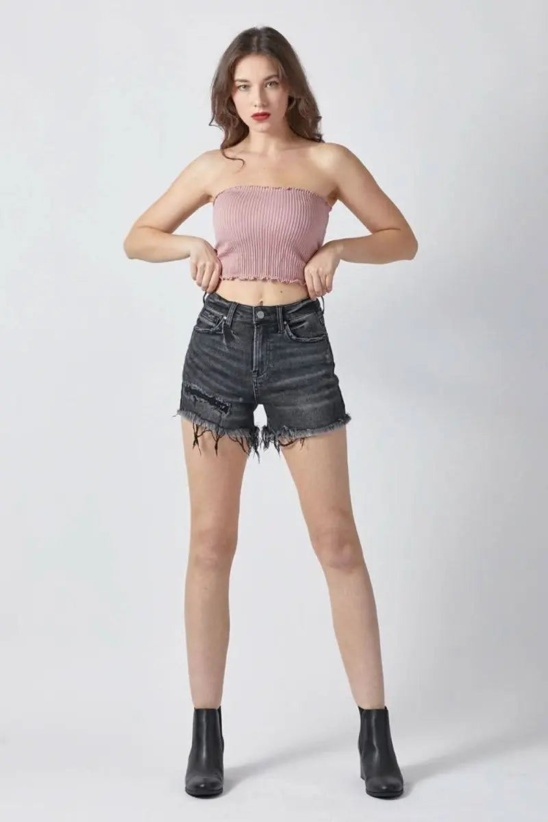 RISEN Raw Hem Denim Shorts with Pockets - Sleekdenim.com