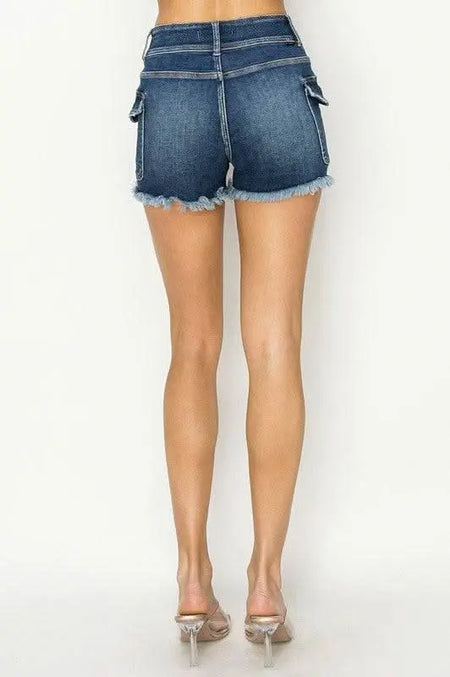 RISEN Raw Hem Denim Shorts with Pockets - Sleekdenim.com