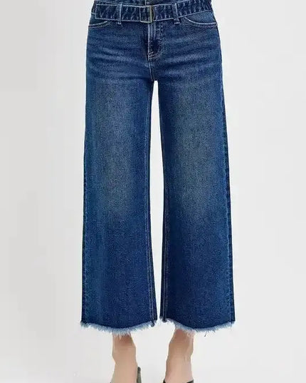 RISEN Raw Hem Wide Leg Attached Buckle Jeans - Sleekdenim.com
