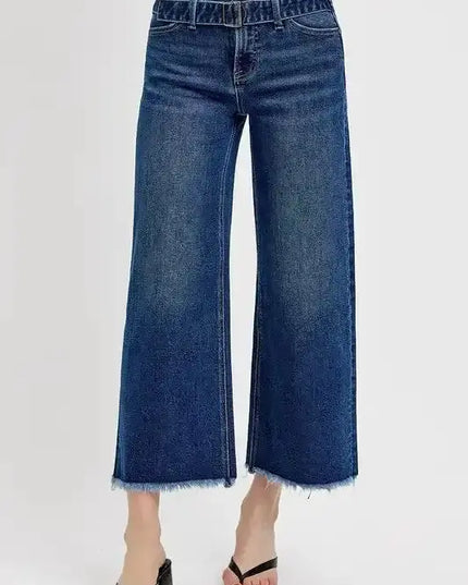 RISEN Raw Hem Wide Leg Attached Buckle Jeans - Sleekdenim.com