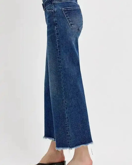 RISEN Raw Hem Wide Leg Attached Buckle Jeans - Sleekdenim.com