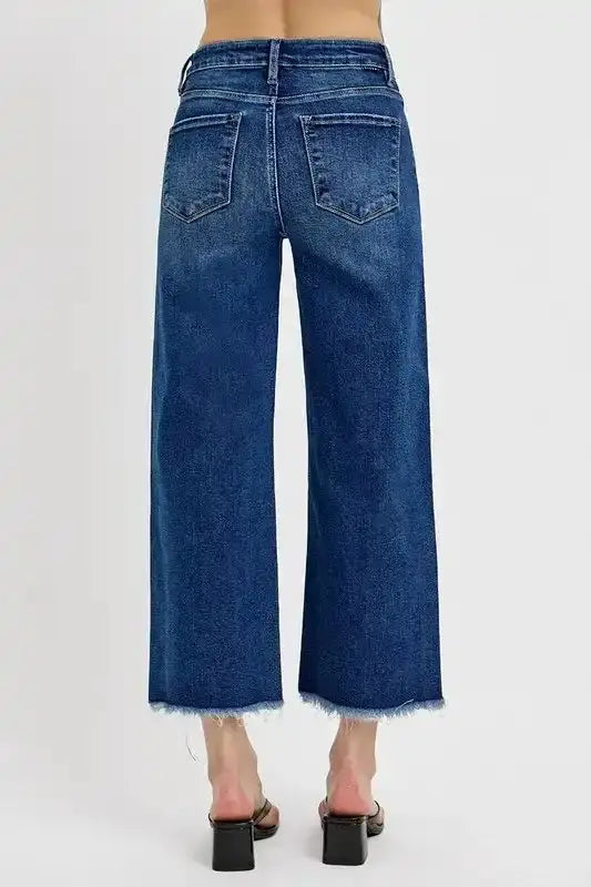 RISEN Raw Hem Wide Leg Attached Buckle Jeans - Sleekdenim.com