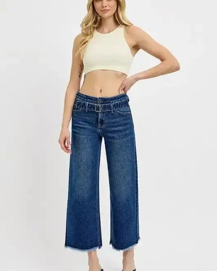 RISEN Raw Hem Wide Leg Attached Buckle Jeans - Sleekdenim.com