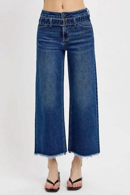 RISEN Raw Hem Wide Leg Attached Buckle Jeans - Sleekdenim.com