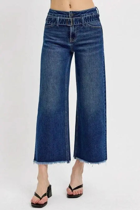 RISEN Raw Hem Wide Leg Attached Buckle Jeans - Sleekdenim.com