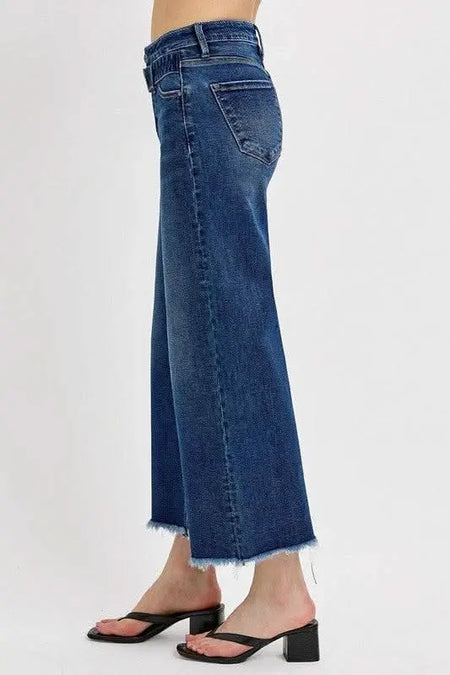 RISEN Raw Hem Wide Leg Attached Buckle Jeans - Sleekdenim.com