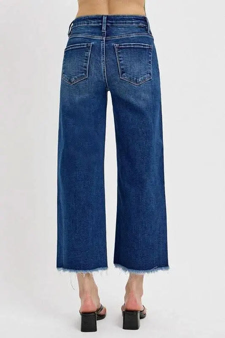 RISEN Raw Hem Wide Leg Attached Buckle Jeans - Sleekdenim.com