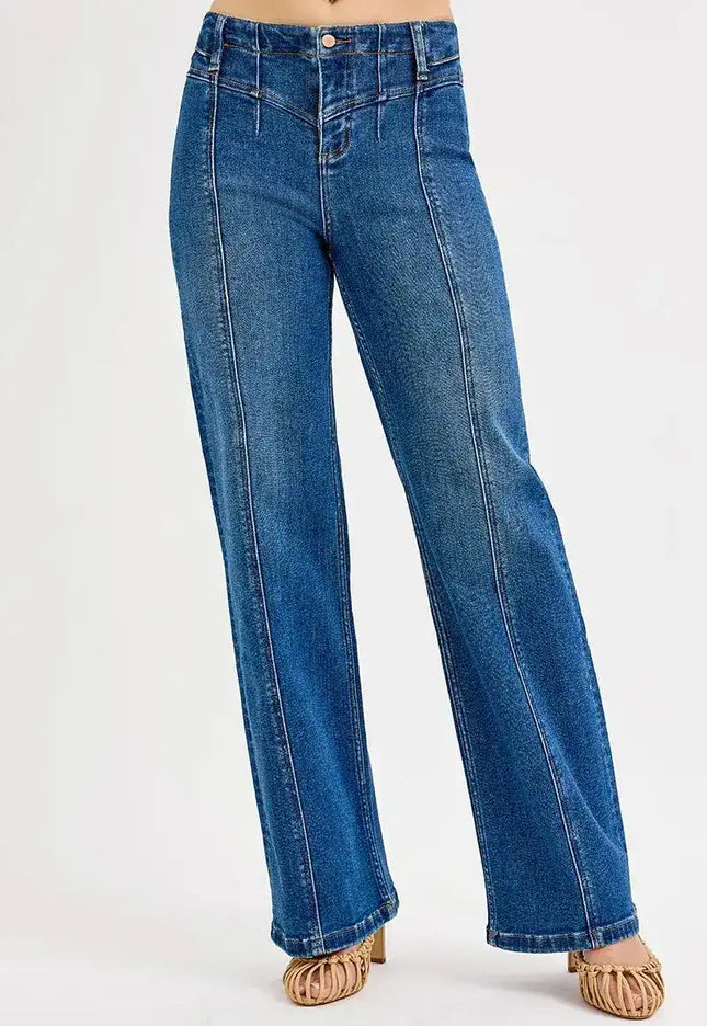 RISEN Seam Detail Wide Leg Jeans - Sleekdenim.com