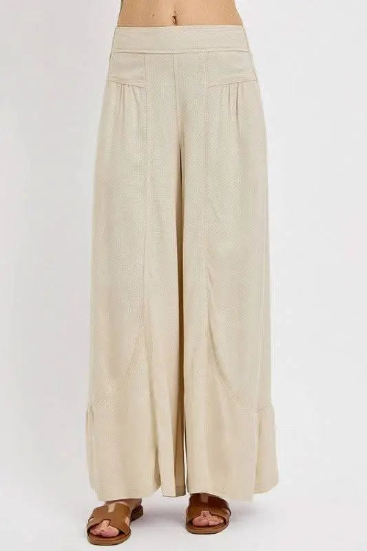 RISEN Shirring Detail Wide Leg Pants - Sleekdenim.com