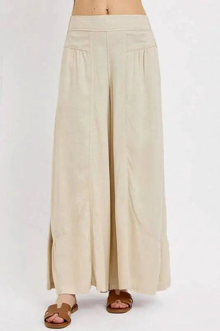 RISEN Shirring Detail Wide Leg Pants - Sleekdenim.com