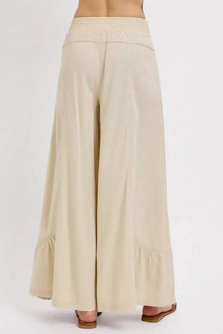 RISEN Shirring Detail Wide Leg Pants - Sleekdenim.com