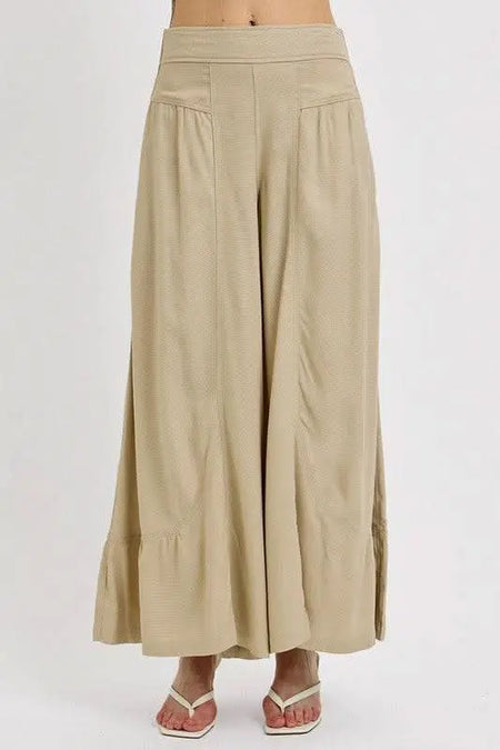 RISEN Shirring Detail Wide Leg Pants - Sleekdenim.com