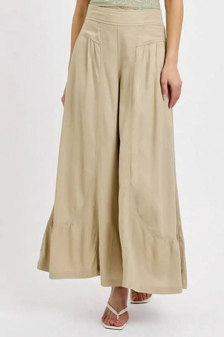 RISEN Shirring Detail Wide Leg Pants - Sleekdenim.com