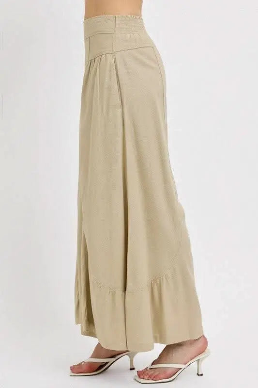 RISEN Shirring Detail Wide Leg Pants - Sleekdenim.com