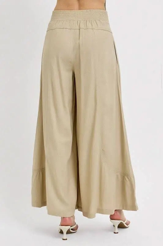 RISEN Shirring Detail Wide Leg Pants - Sleekdenim.com