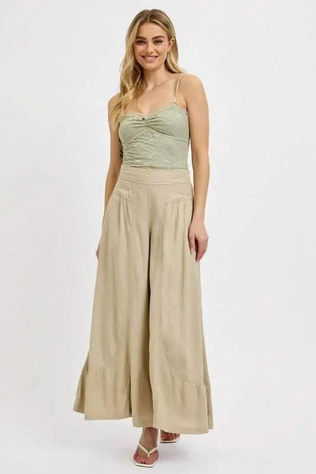 RISEN Shirring Detail Wide Leg Pants - Sleekdenim.com