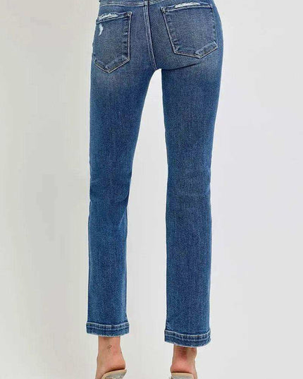 RISEN Tummy Control Elastic Band Mid Rise Straight Jeans - Sleekdenim.com