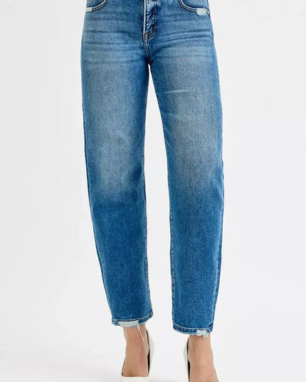 RISEN Tummy Control High Rise Ankle Slim Barrel Jeans - Sleekdenim.com
