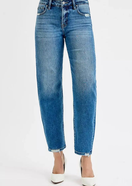 RISEN Tummy Control High Rise Ankle Slim Barrel Jeans - Sleekdenim.com