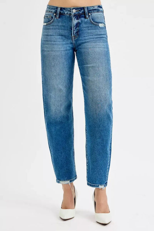 RISEN Tummy Control High Rise Ankle Slim Barrel Jeans - Sleekdenim.com