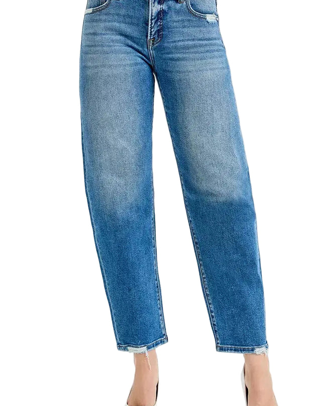 RISEN Tummy Control High Rise Ankle Slim Barrel Jeans - Sleekdenim.com