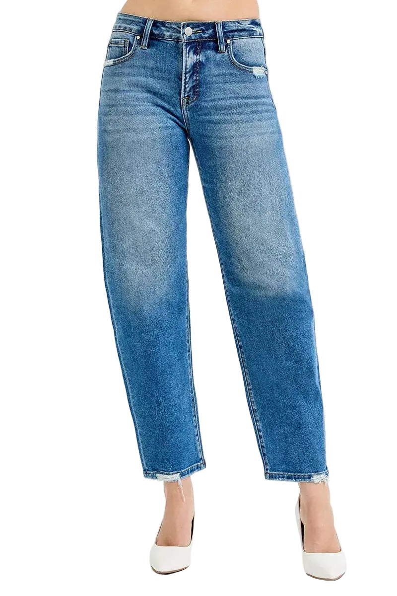 RISEN Tummy Control High Rise Ankle Slim Barrel Jeans - Sleekdenim.com