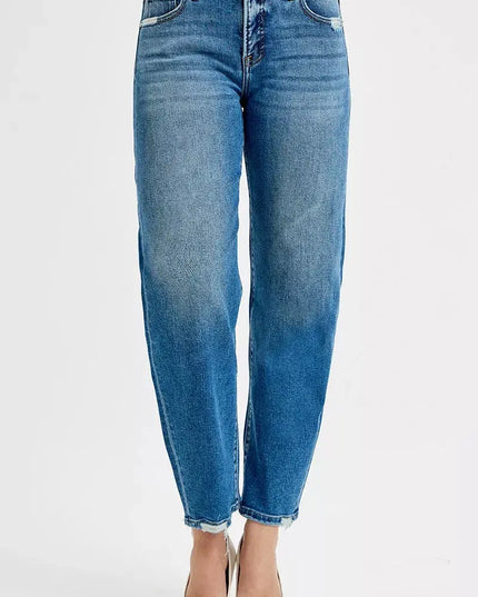 RISEN Tummy Control High Rise Ankle Slim Barrel Jeans - Sleekdenim.com