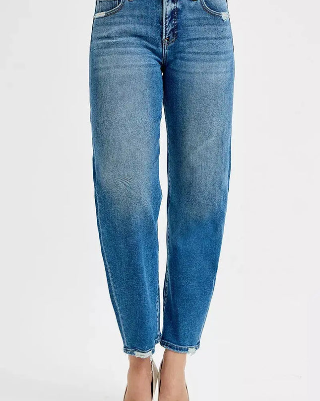 RISEN Tummy Control High Rise Ankle Slim Barrel Jeans - Sleekdenim.com