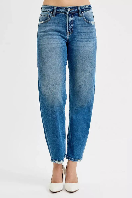 RISEN Tummy Control High Rise Ankle Slim Barrel Jeans - Sleekdenim.com