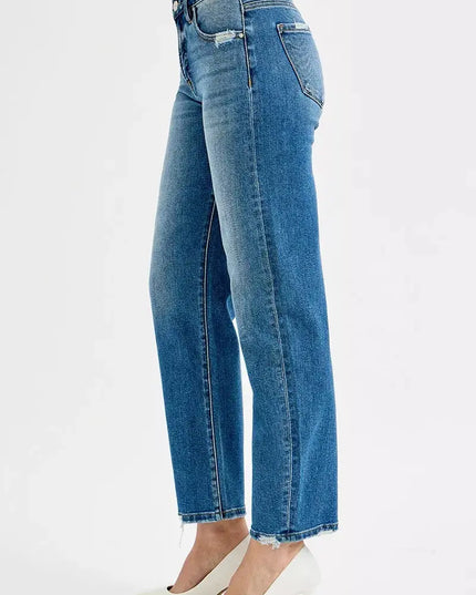 RISEN Tummy Control High Rise Ankle Slim Barrel Jeans - Sleekdenim.com