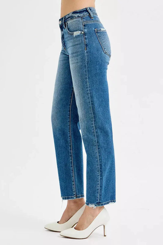 RISEN Tummy Control High Rise Ankle Slim Barrel Jeans - Sleekdenim.com