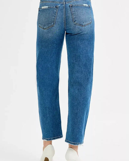 RISEN Tummy Control High Rise Ankle Slim Barrel Jeans - Sleekdenim.com