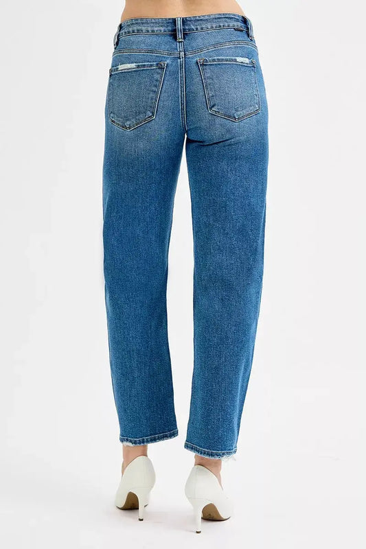 RISEN Tummy Control High Rise Ankle Slim Barrel Jeans - Sleekdenim.com