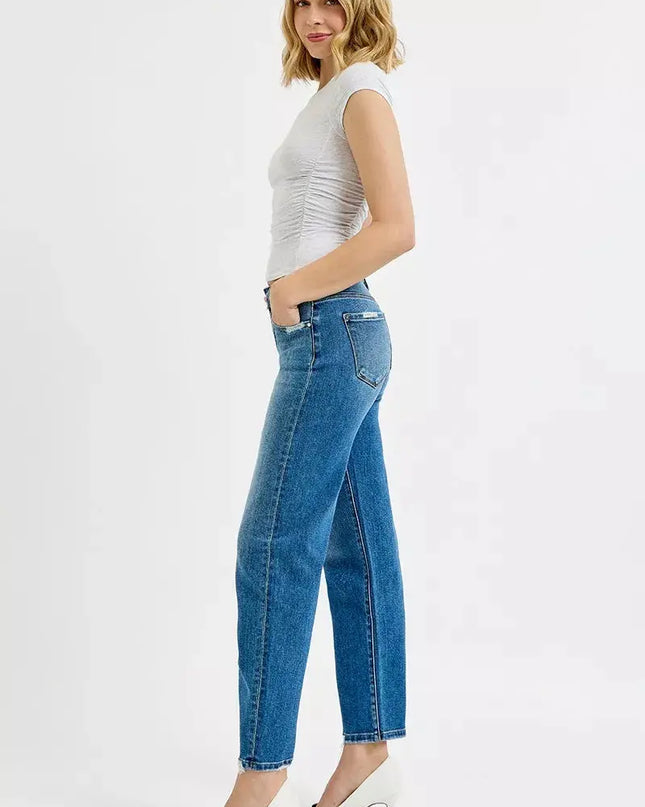 RISEN Tummy Control High Rise Ankle Slim Barrel Jeans - Sleekdenim.com