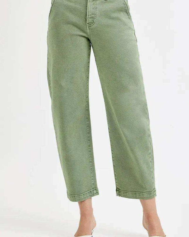 RISEN Tummy Control High Rise Crop Barrel Jeans - Sleekdenim.com