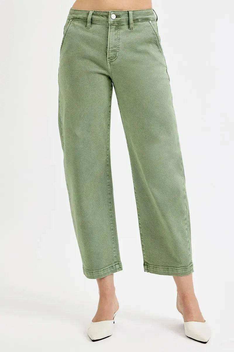 RISEN Tummy Control High Rise Crop Barrel Jeans - Sleekdenim.com