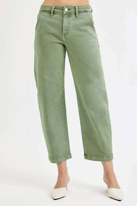 RISEN Tummy Control High Rise Crop Barrel Jeans - Sleekdenim.com