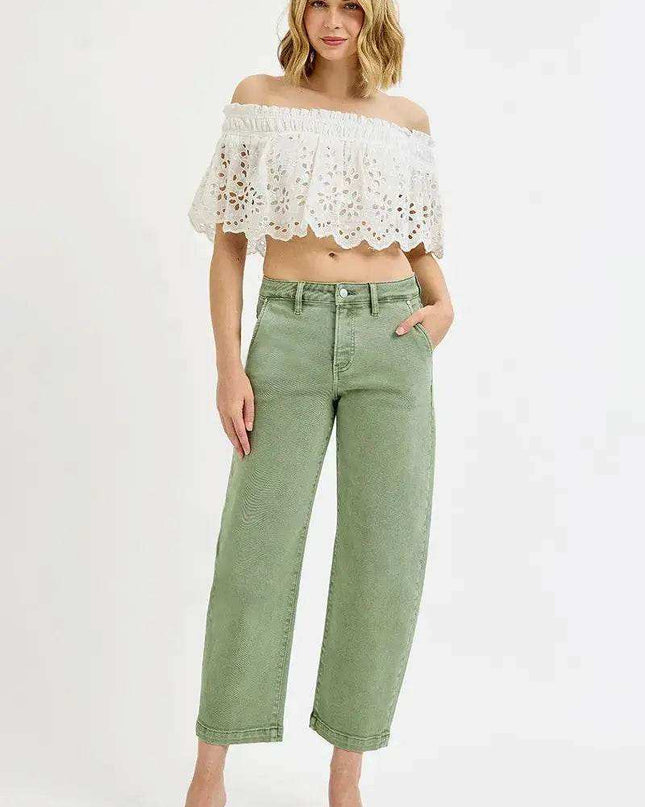 RISEN Tummy Control High Rise Crop Barrel Jeans - Sleekdenim.com