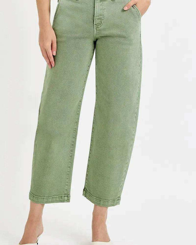 RISEN Tummy Control High Rise Crop Barrel Jeans - Sleekdenim.com