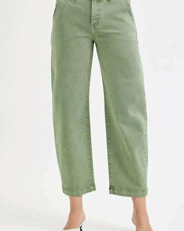 RISEN Tummy Control High Rise Crop Barrel Jeans - Sleekdenim.com