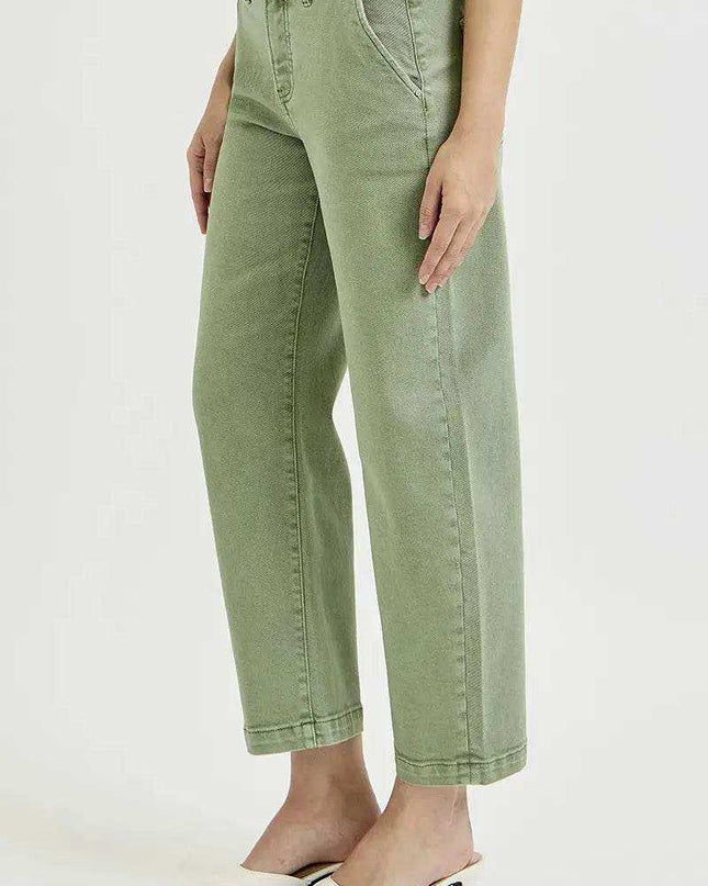 RISEN Tummy Control High Rise Crop Barrel Jeans - Sleekdenim.com