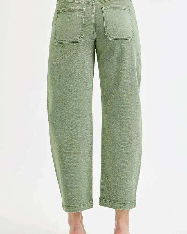 RISEN Tummy Control High Rise Crop Barrel Jeans - Sleekdenim.com