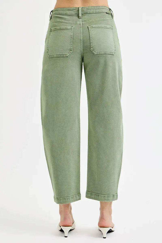 RISEN Tummy Control High Rise Crop Barrel Jeans - Sleekdenim.com