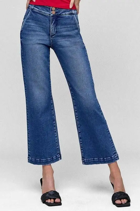 RISEN Tummy Control High Rise Crop Jeans - Sleekdenim.com