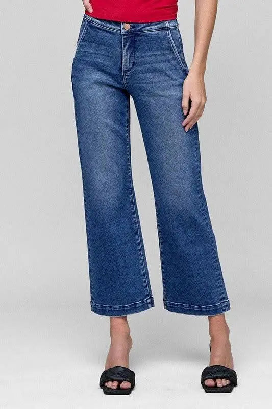 RISEN Tummy Control High Rise Crop Jeans - Sleekdenim.com