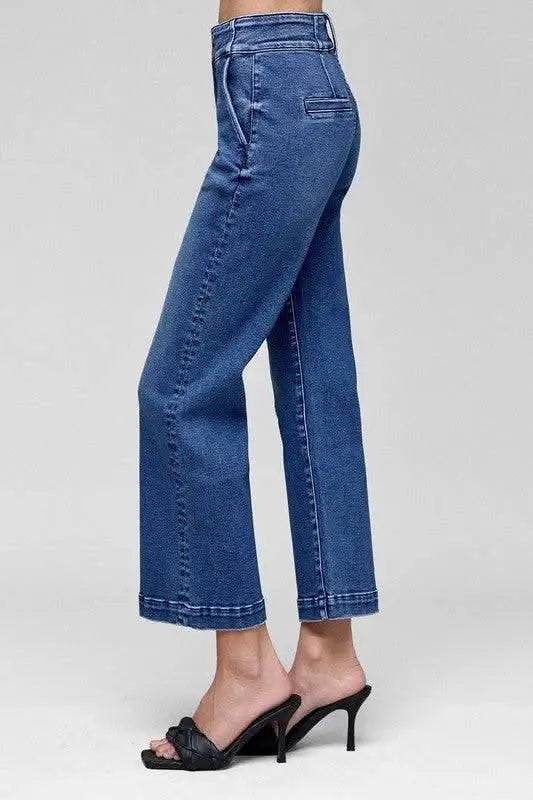 RISEN Tummy Control High Rise Crop Jeans - Sleekdenim.com