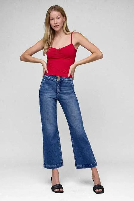 RISEN Tummy Control High Rise Crop Jeans - Sleekdenim.com